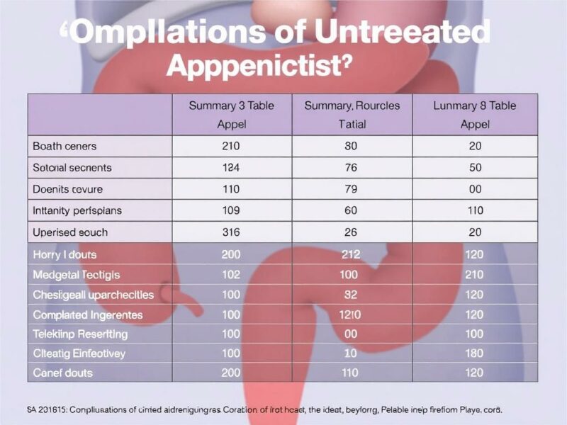  Les Complications de l’Appendicite Non Traitée. Tableau récapitulatif des complications de l’appendicite non traitée