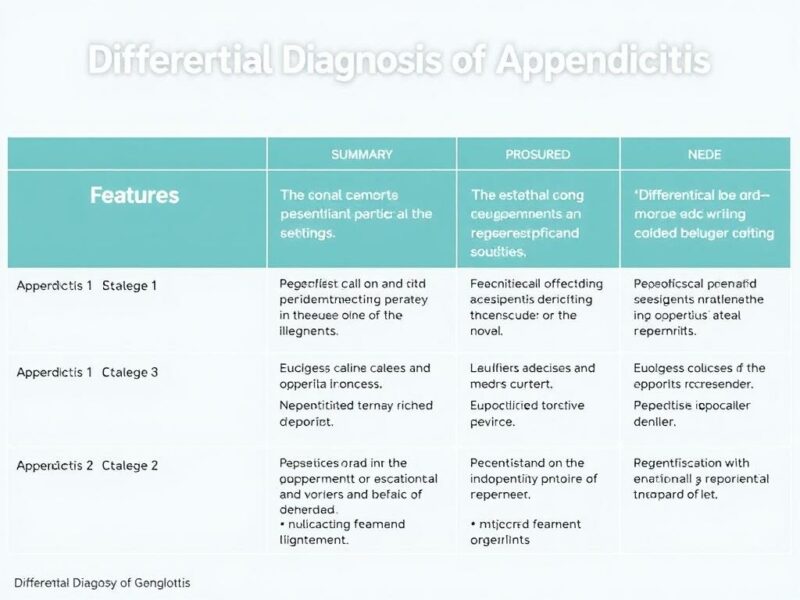  Differential Diagnosis of Appendicitis. Summary Table of Differential Diagnosis Features