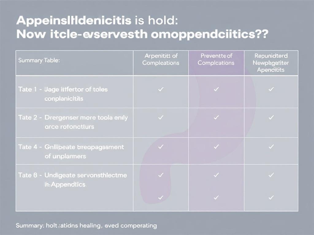  Appendicite et Cicatrisation : Comment Éviter les Complications ?. Tableau récapitulatif : bonnes pratiques pour éviter les complications liées à la cicatrisation après une appendicite
